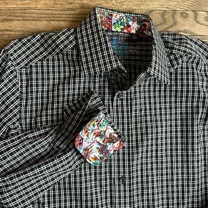 ROBERT graham Black Plaid Men's Shirt Size Small EUC